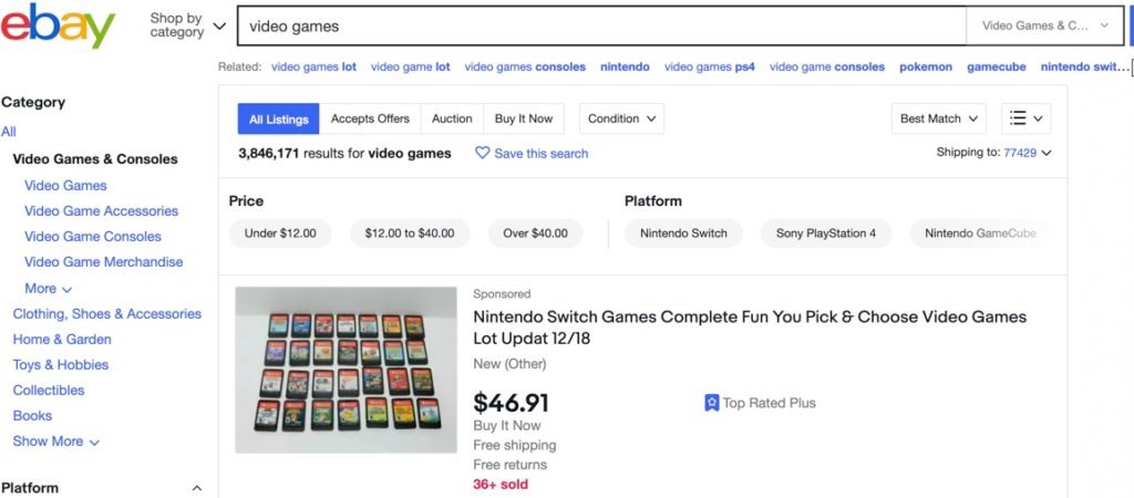 video games search on ebay
